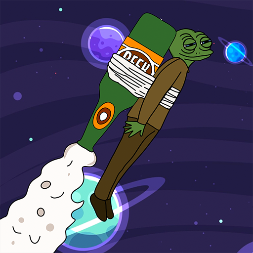 Beer Frog riding a beer bottle into space